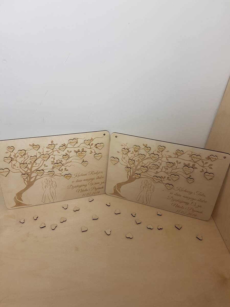 PODZIĘKOWANIA DLA RODZICÓW ŚLUBNE DRZEWKO Z SERDUSZKAMI
