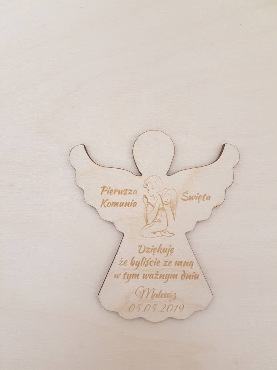 PODZIĘKOWANIA DLA GOŚCI MAGNES W KSZTAŁCIE ANIOŁKA W DNIU PIERWSZEJ KOMUNII ŚWIĘTEJ