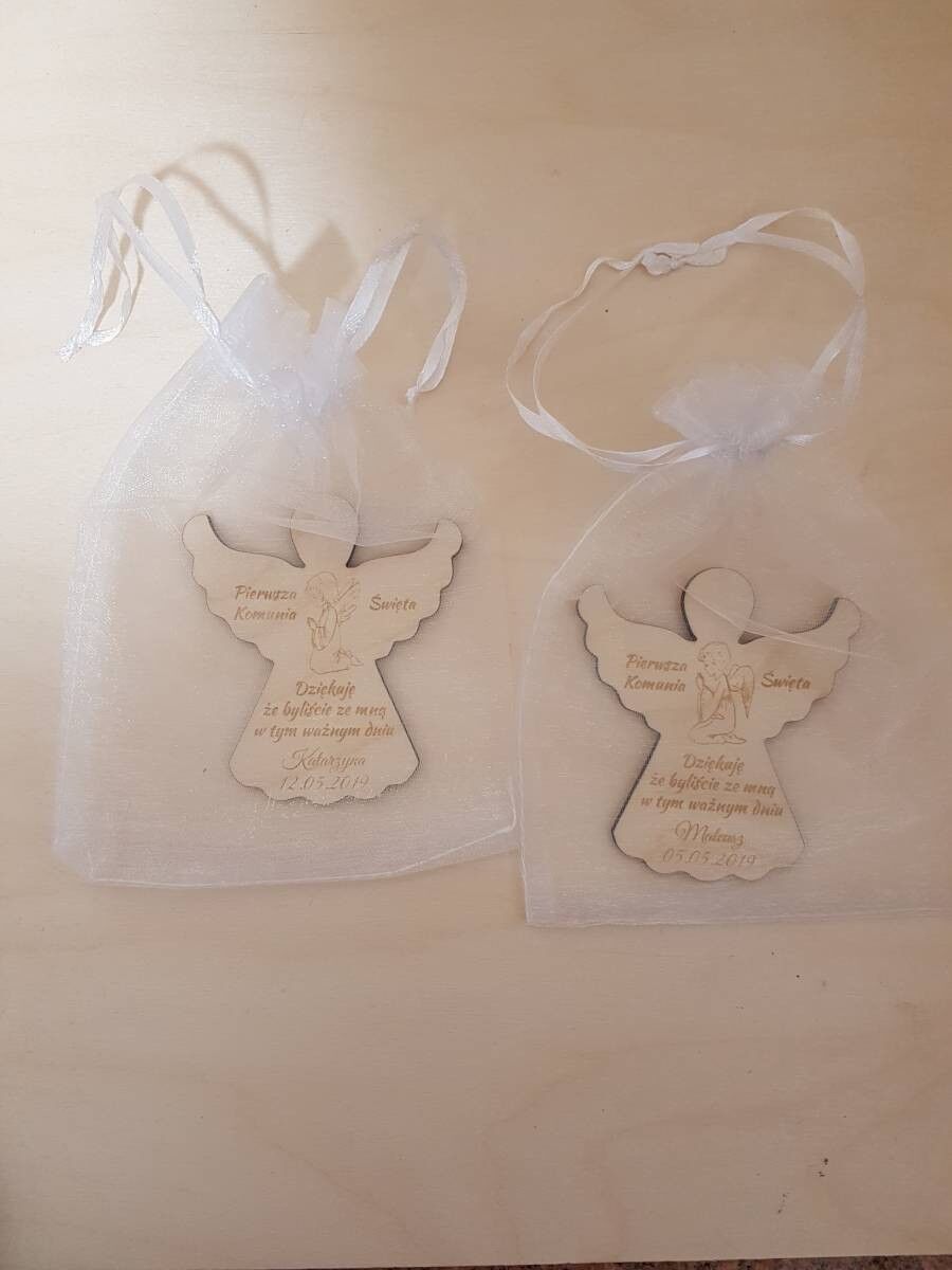 PODZIĘKOWANIA DLA GOŚCI MAGNES W KSZTAŁCIE ANIOŁKA W DNIU PIERWSZEJ KOMUNII ŚWIĘTEJ