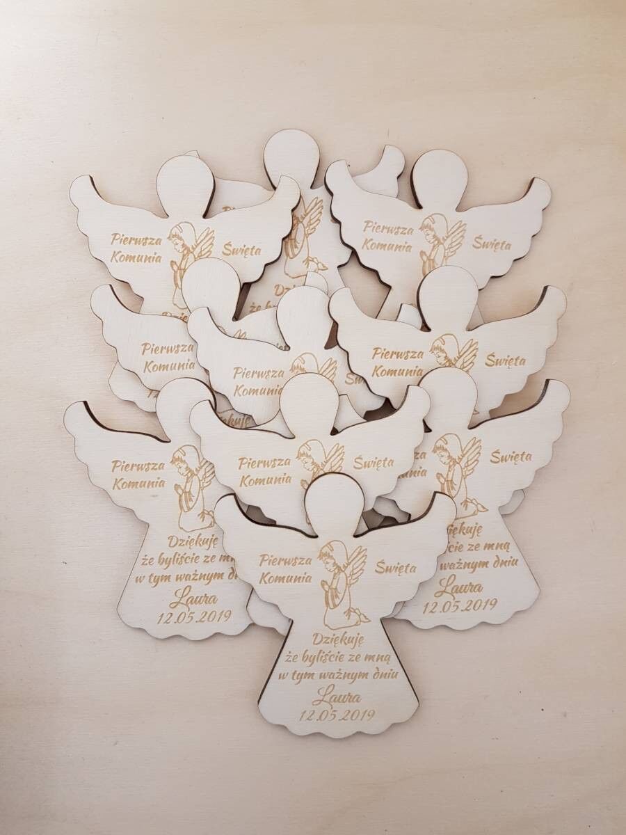 PODZIĘKOWANIA DLA GOŚCI MAGNES W KSZTAŁCIE ANIOŁKA W DNIU PIERWSZEJ KOMUNII ŚWIĘTEJ