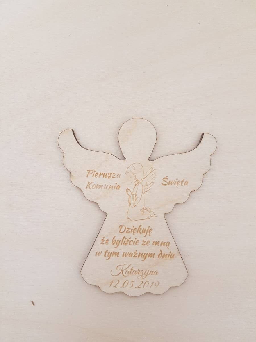 PODZIĘKOWANIA DLA GOŚCI MAGNES W KSZTAŁCIE ANIOŁKA W DNIU PIERWSZEJ KOMUNII ŚWIĘTEJ