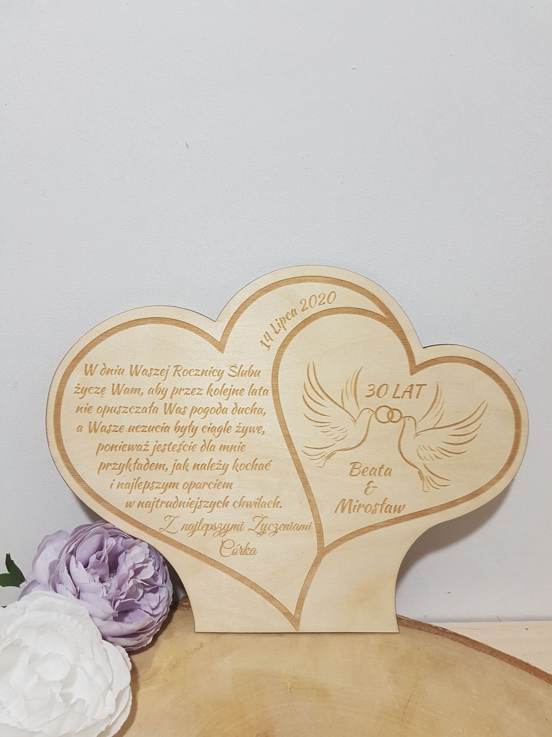GRAWEROWANE SERCE PREZENT Z OKAZJI ROCZNICY ŚLUBU DLA RODZICÓW