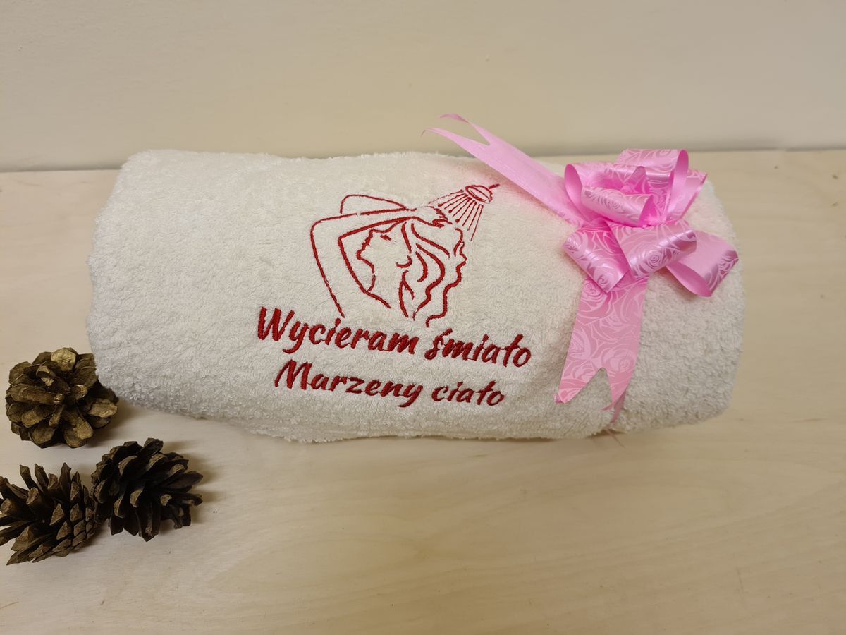 Ręcznik z haftem Wycieram Śmiało Ciało