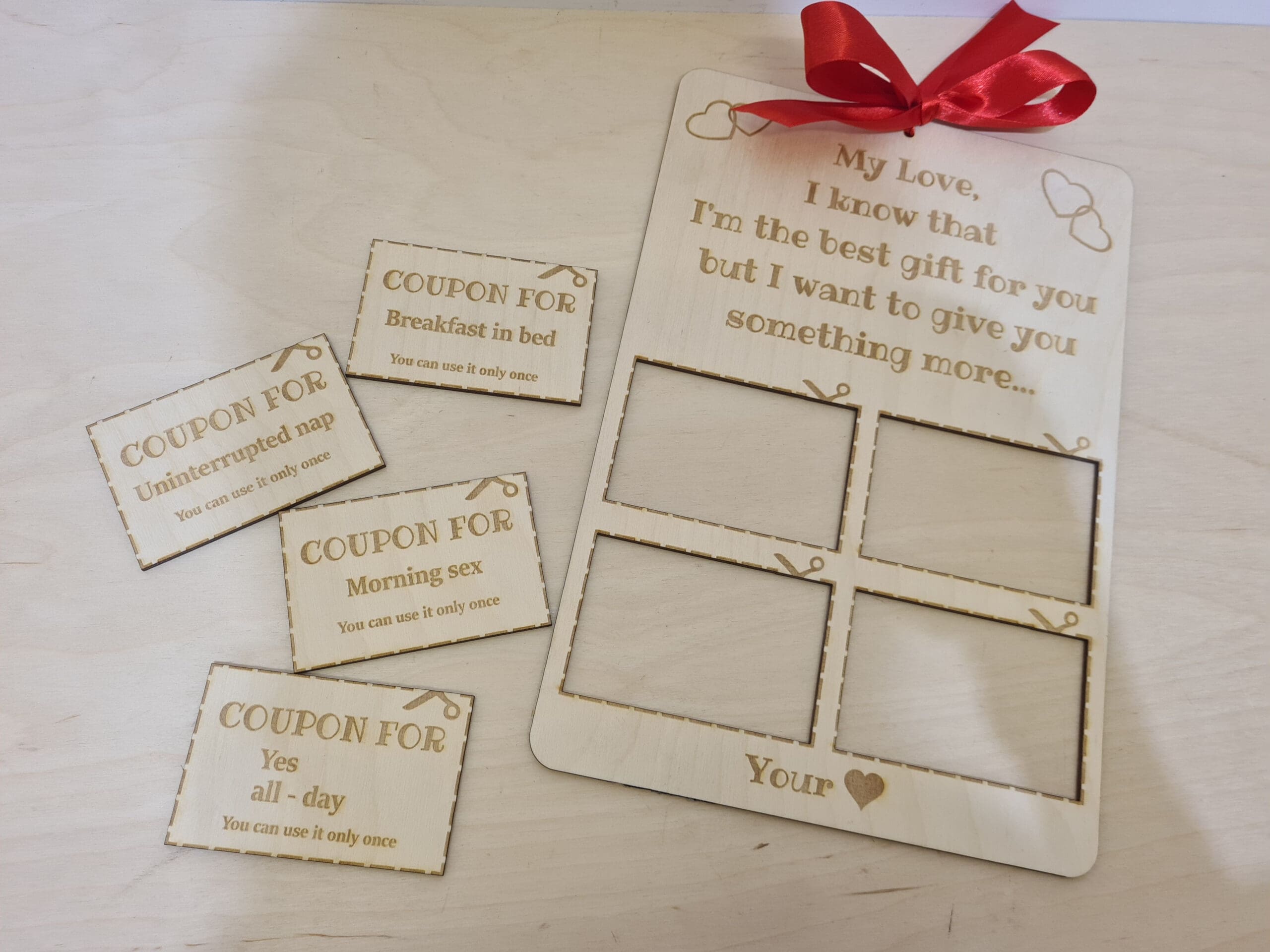 KUPONY NA WALENTYNKI DLA UKOCHANEGO W JĘZYKU ANGIELSKIM "My Love I know I'm the best gift for you but..." VALENTYNES CUPONS