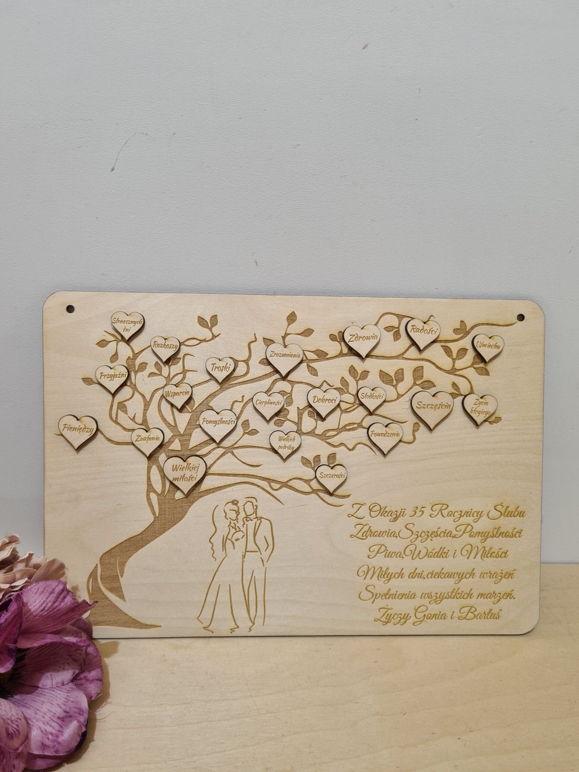 Grawerowana spersonalizowana tabliczka z drzewem prezent z okazji rocznicy ślubu