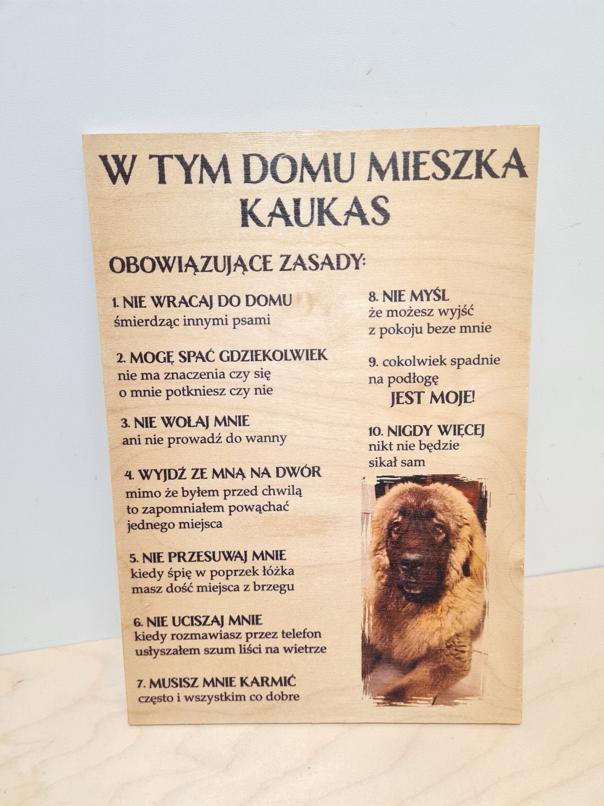 DREWNIANA TABLICZKA "W TYM DOMU MIESZKA" PIES