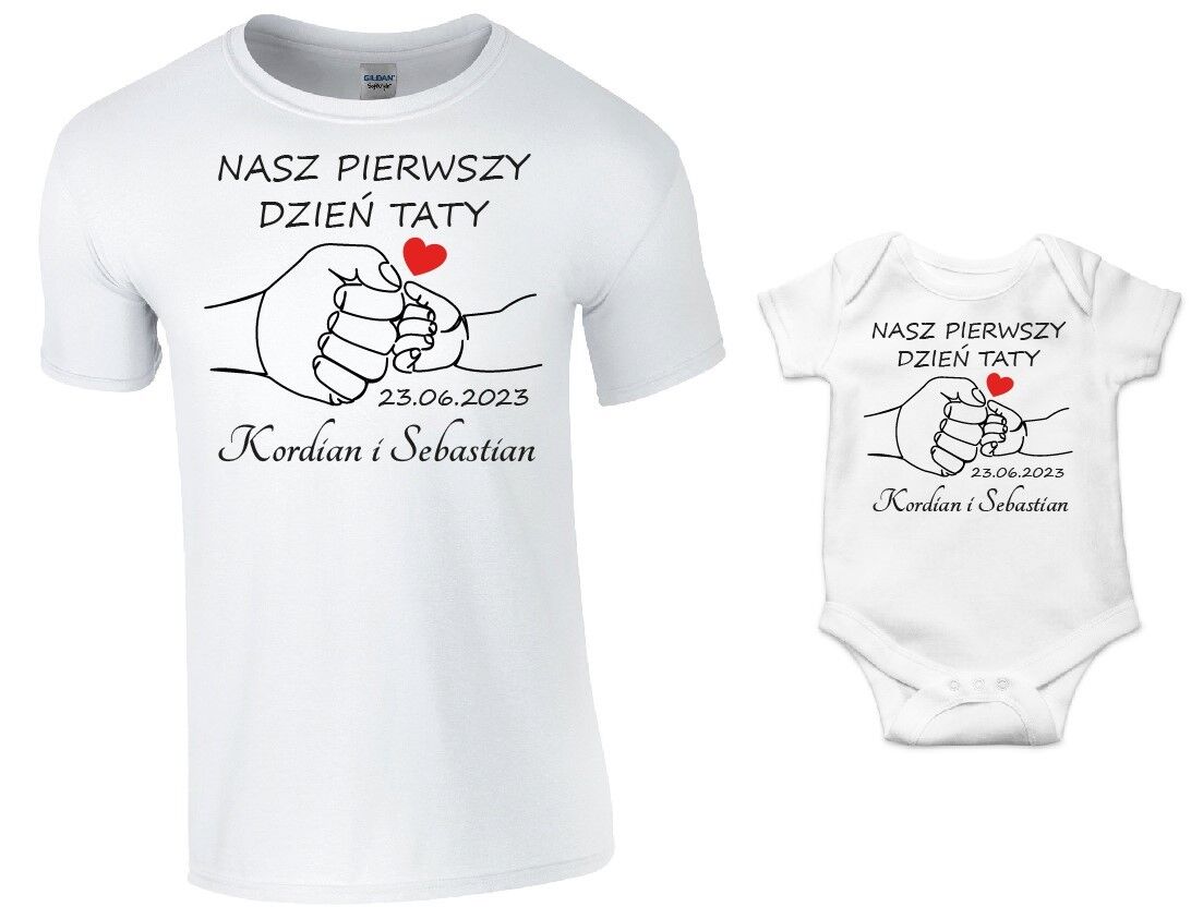 Komplet dla taty i dziecka na DZIEŃ OJCA – koszulka + body "NASZ PIERWSZY DZIEŃ TATY"