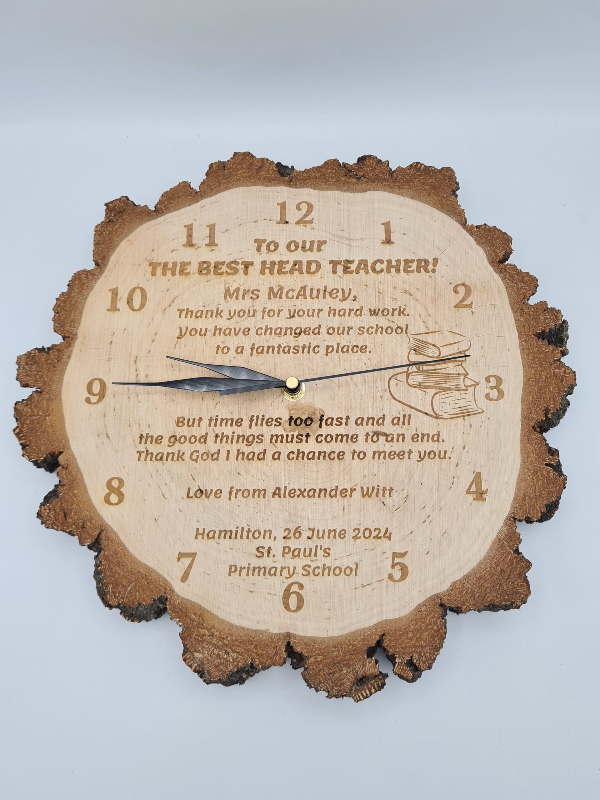 Zegar ścienny na plastrze brzozy prezent dla nauczyciela Thank you teacher
