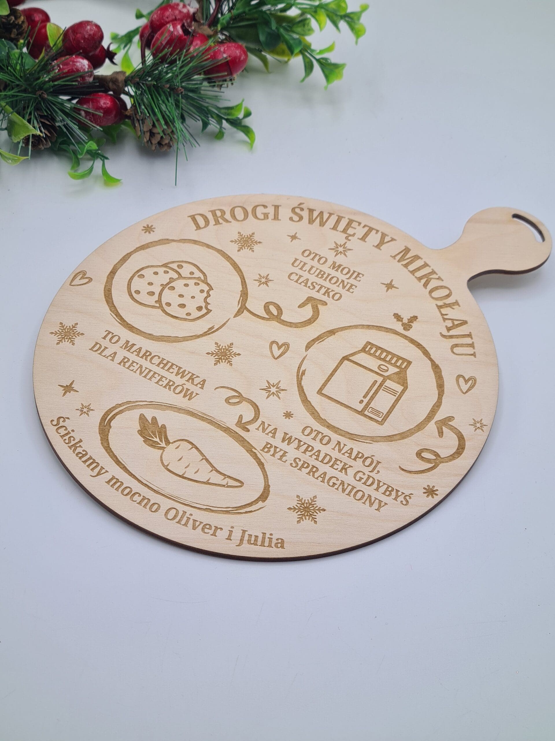 Deska na przysmaki dla Mikołaja i Renifera