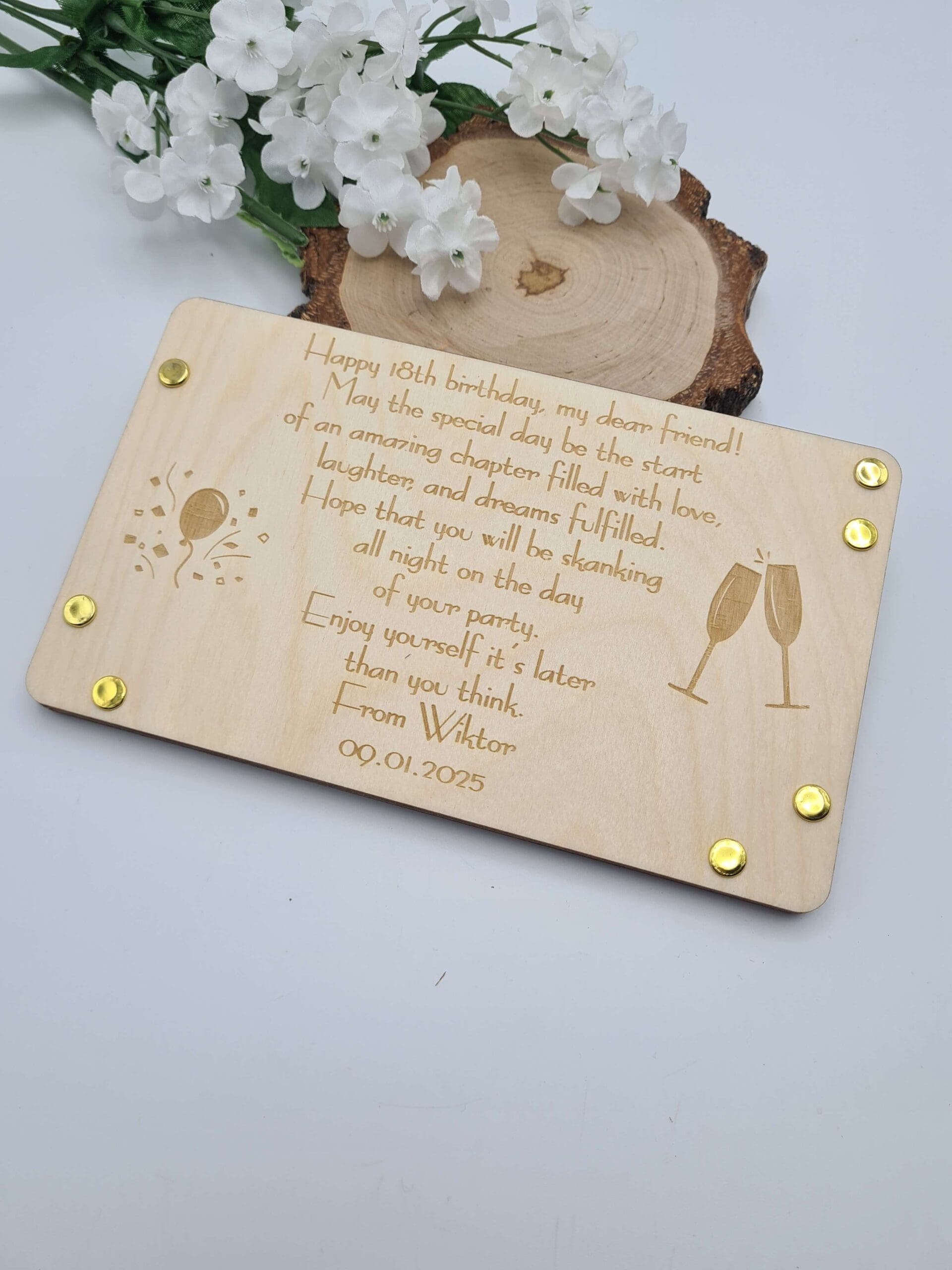 Personalizowana drewniana koperta na pieniądze prezent na 18 urodziny